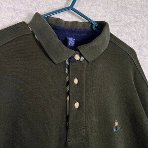 VTG Gant Polo Shirt Mens Size L Olive Green Cotton Long Sleeve Preppy Classic